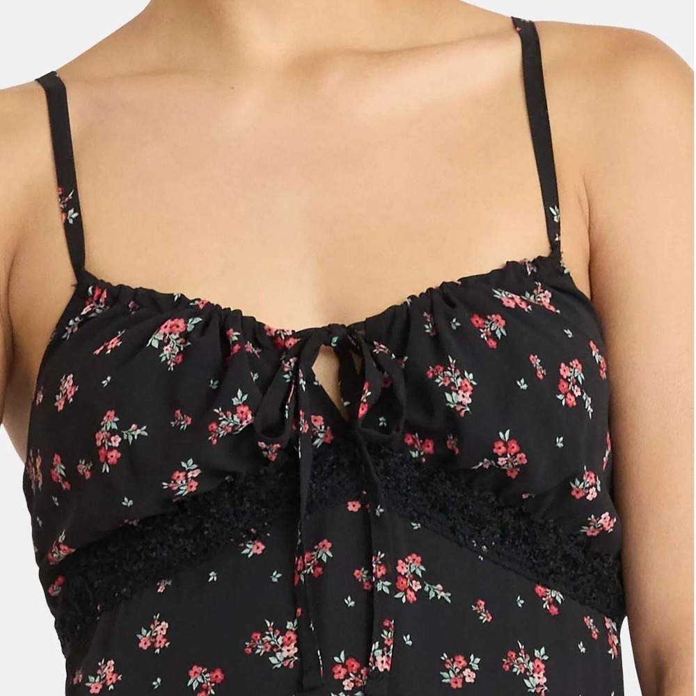 Babydoll Cottagecore Long Maxi Dress Sz M Blk Soot Floral Empire Seam Lace NWT